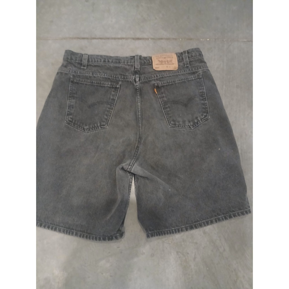 Rare Levis 550 Orange Tab Jean Shorts Jorts Black Denim 38 '94 - Picture 4 of 11